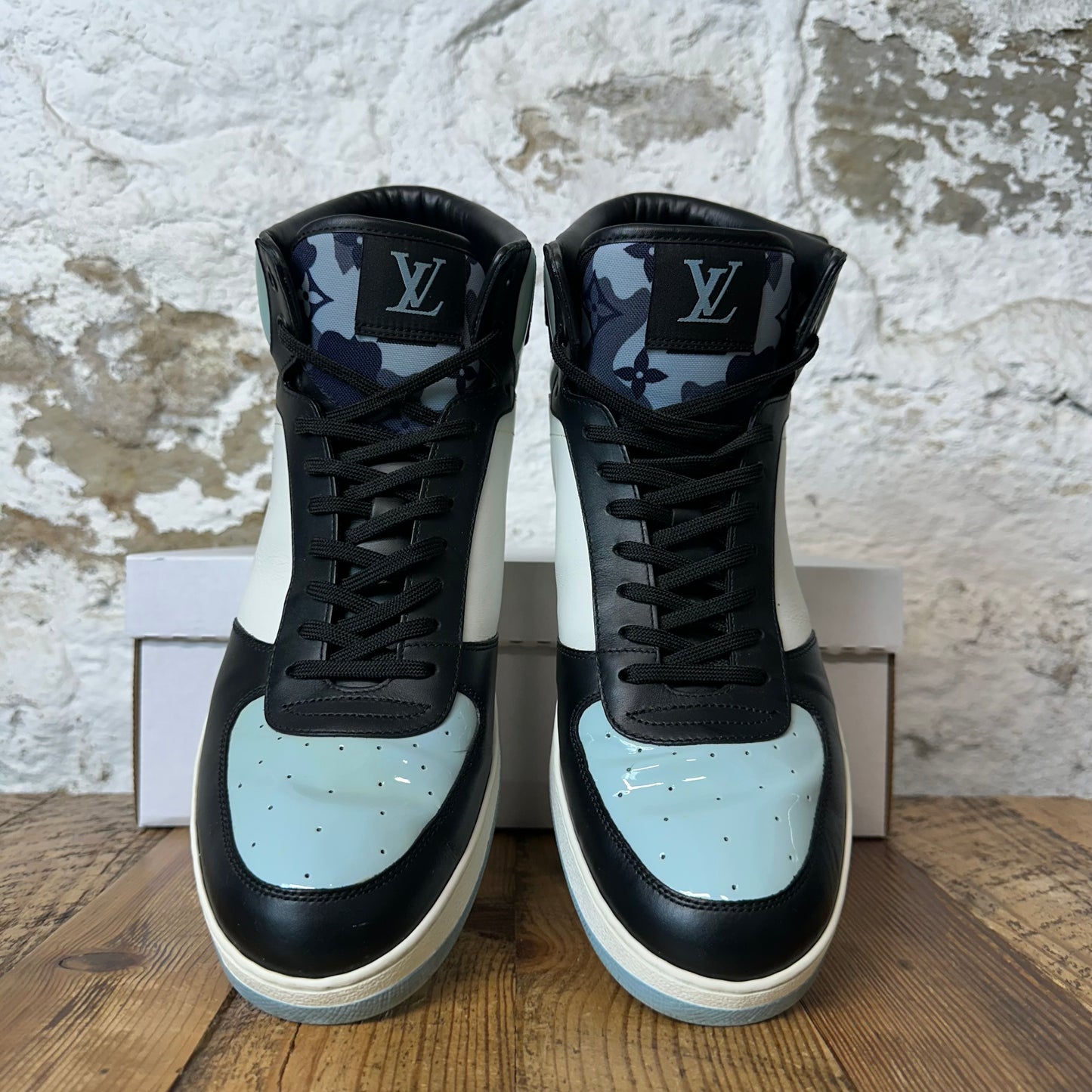Louis Vuitton High Blue Camo White Black Rivoli Sneaker Sz 10 (8.5LV)