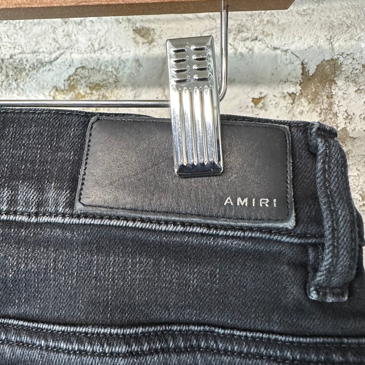 Amiri MX1 Camo Patch Black Denim Jeans Sz 32