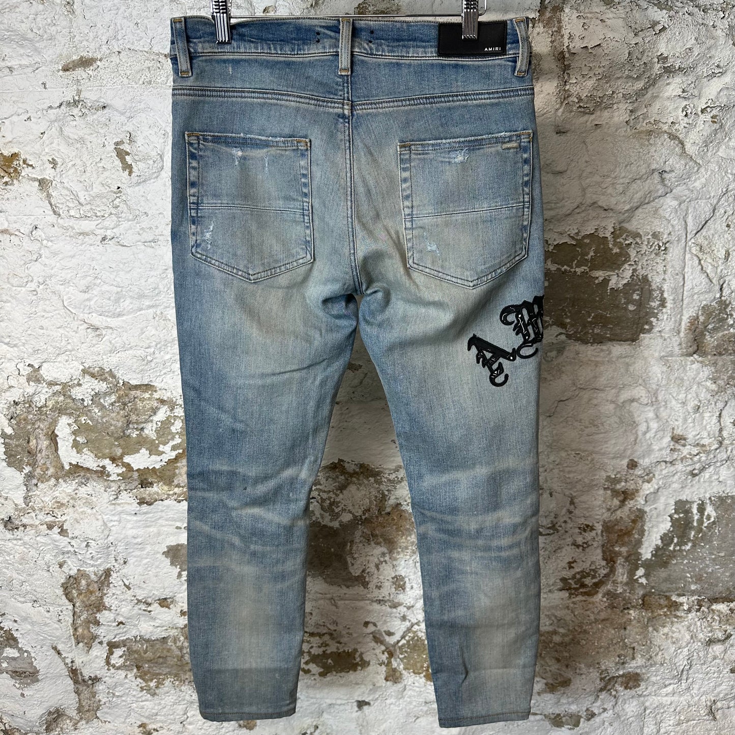 Amiri Black Paisley Spell Blue Denim Jeans Sz 31 (Tailored Short)