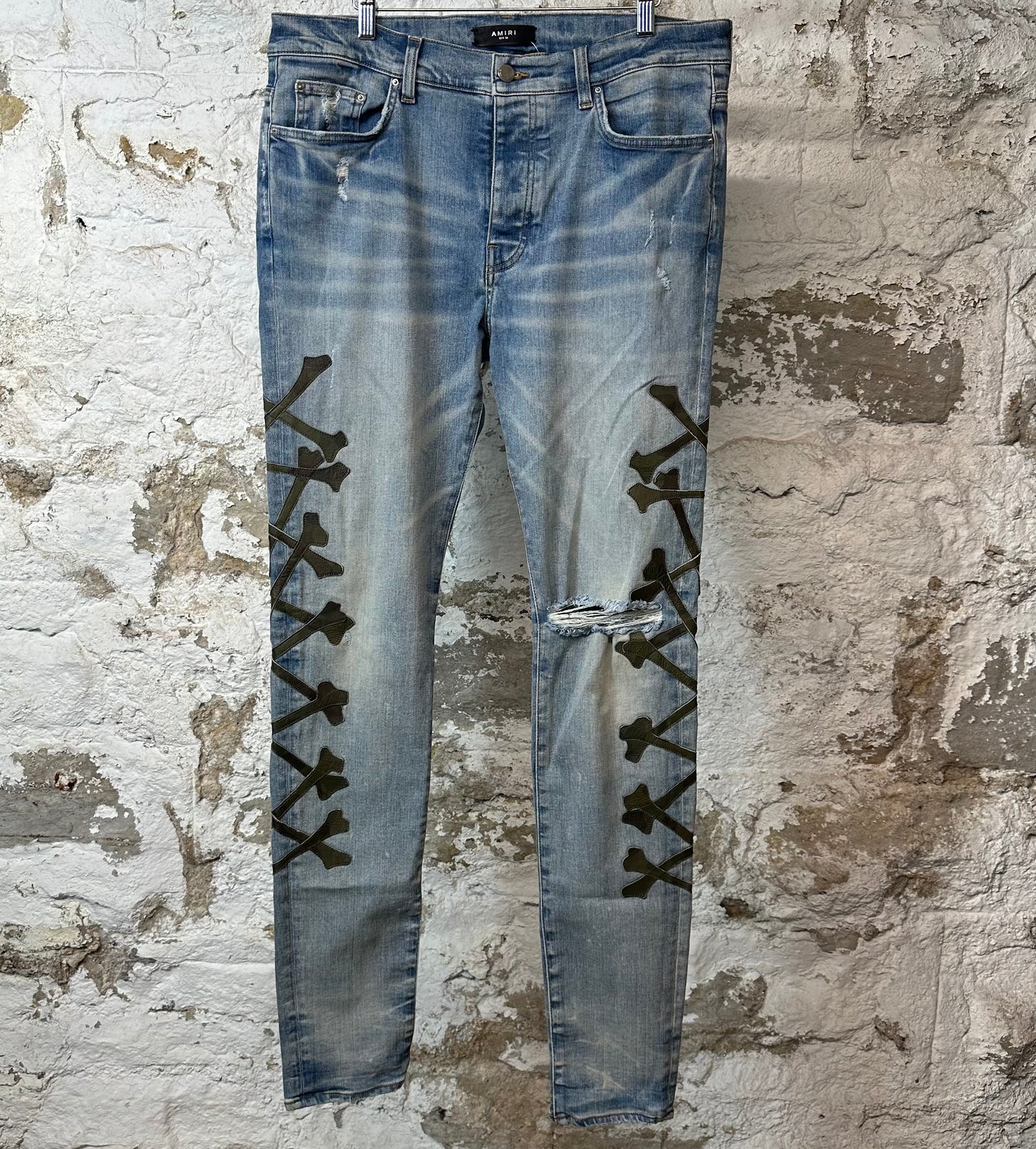 Amiri Camo Bones Blue Denim Jeans Sz 36