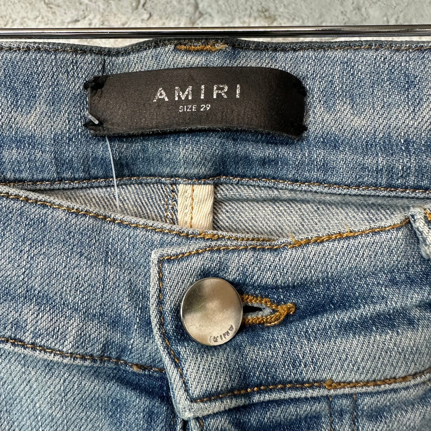 Amiri Knee Hole Cherub Logo Blue Denim Jeans Sz 29