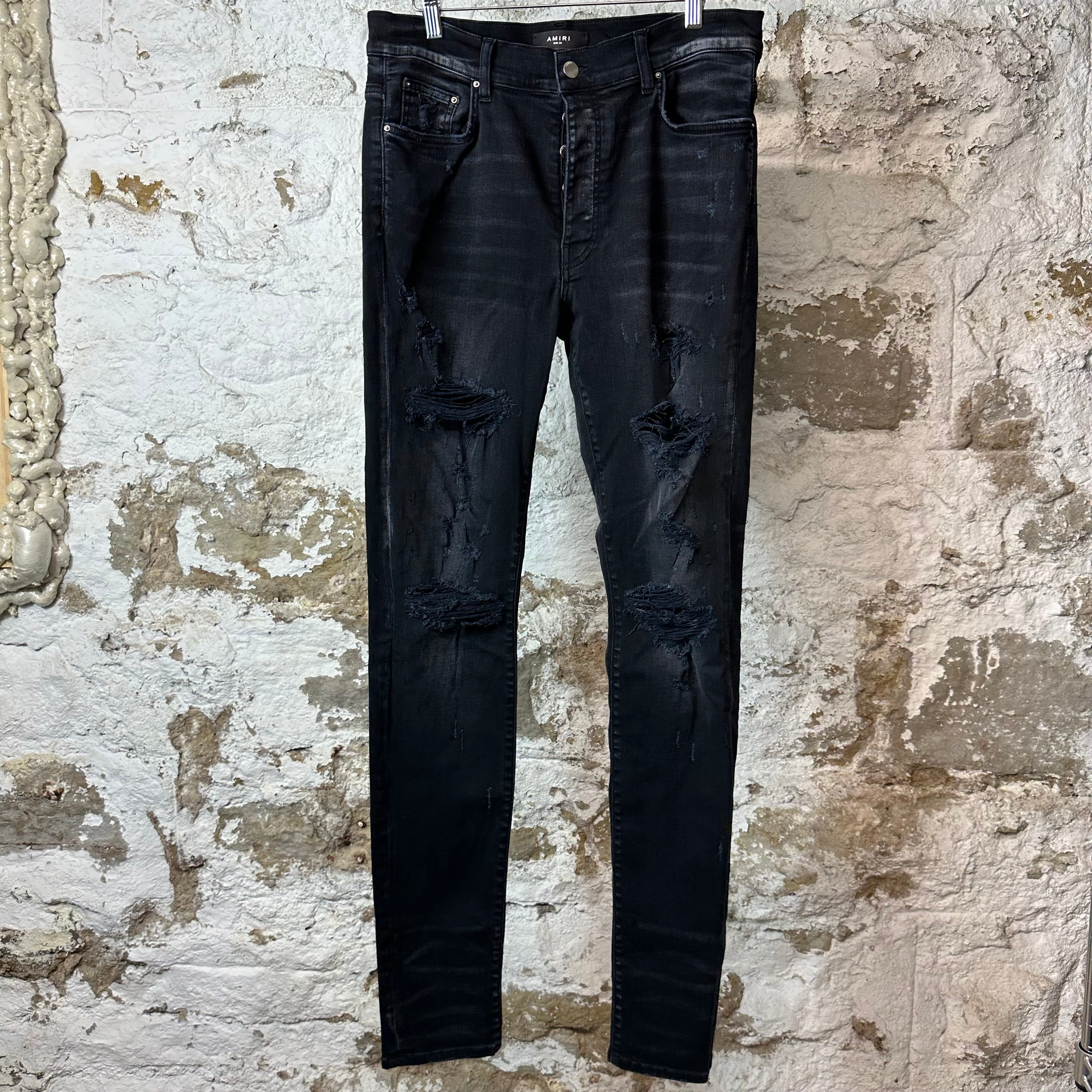 Amiri Faded Black Distressed Denim Jeans Sz 34