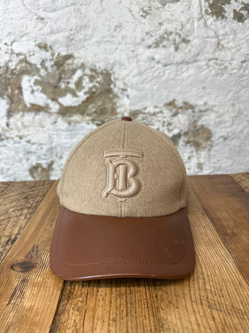 Burberry Wool Leather Baseball Hat Sz L