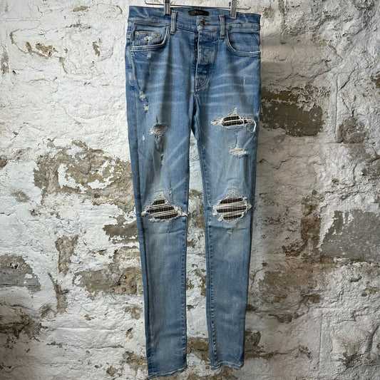 Amiri MX1 Grey Orange Plaid Blue Denim Jeans Sz 31