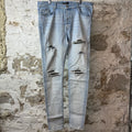 Amiri MX1 Camo Patch Light Blue Denim Jeans Sz 40