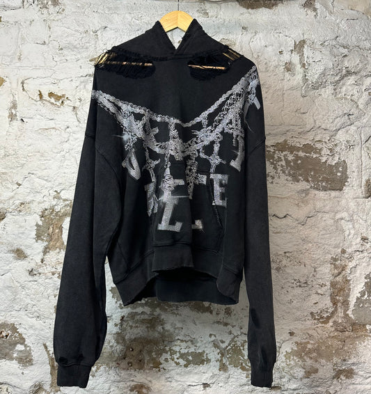 Vale Rhinestone Chain Hoodie Black Sz M