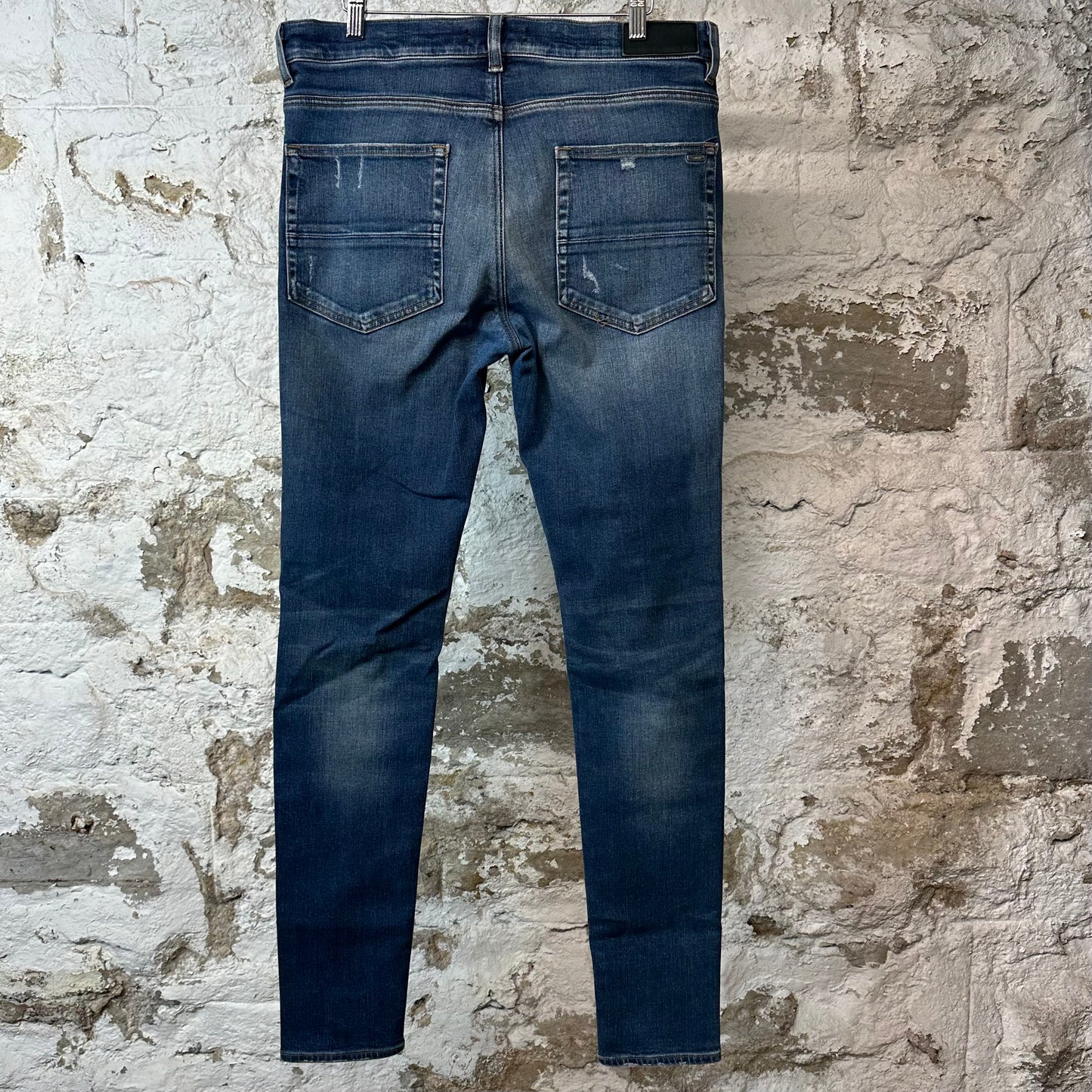 Amiri MX1 Black Leather Blue Denim Jeans Sz 34