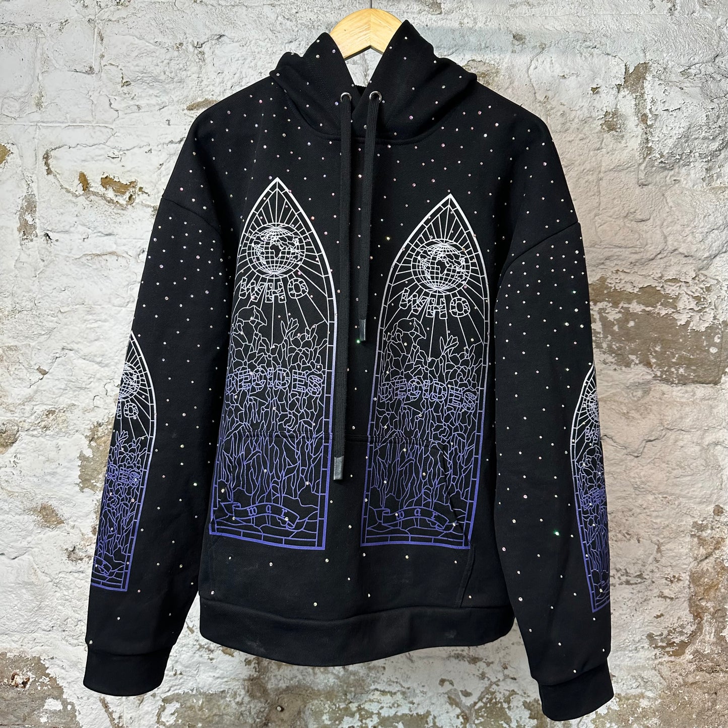Who Decides War Stained Glass Rhinestone Hoodie Black Sz S