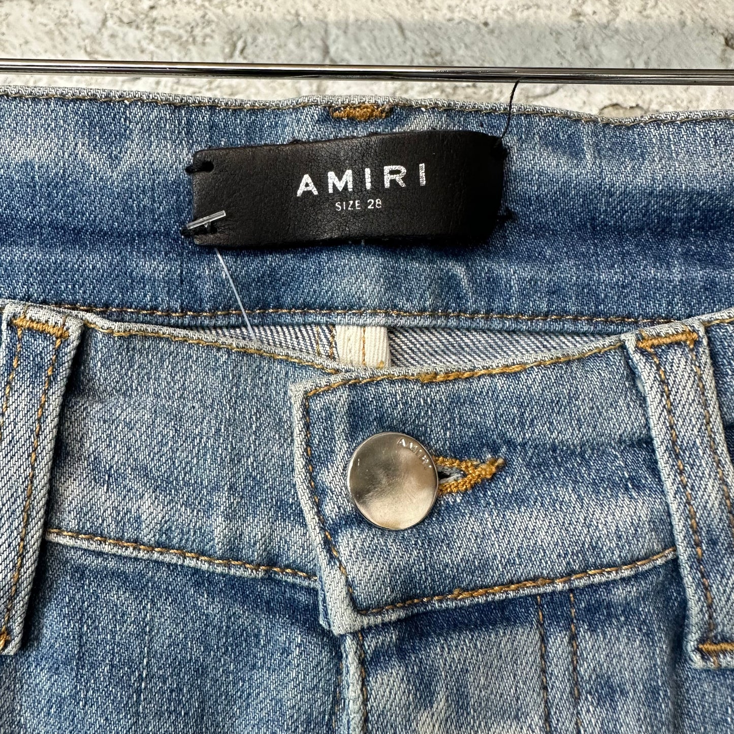 Amiri Old English Spell Blue Denim Jeans Sz 28