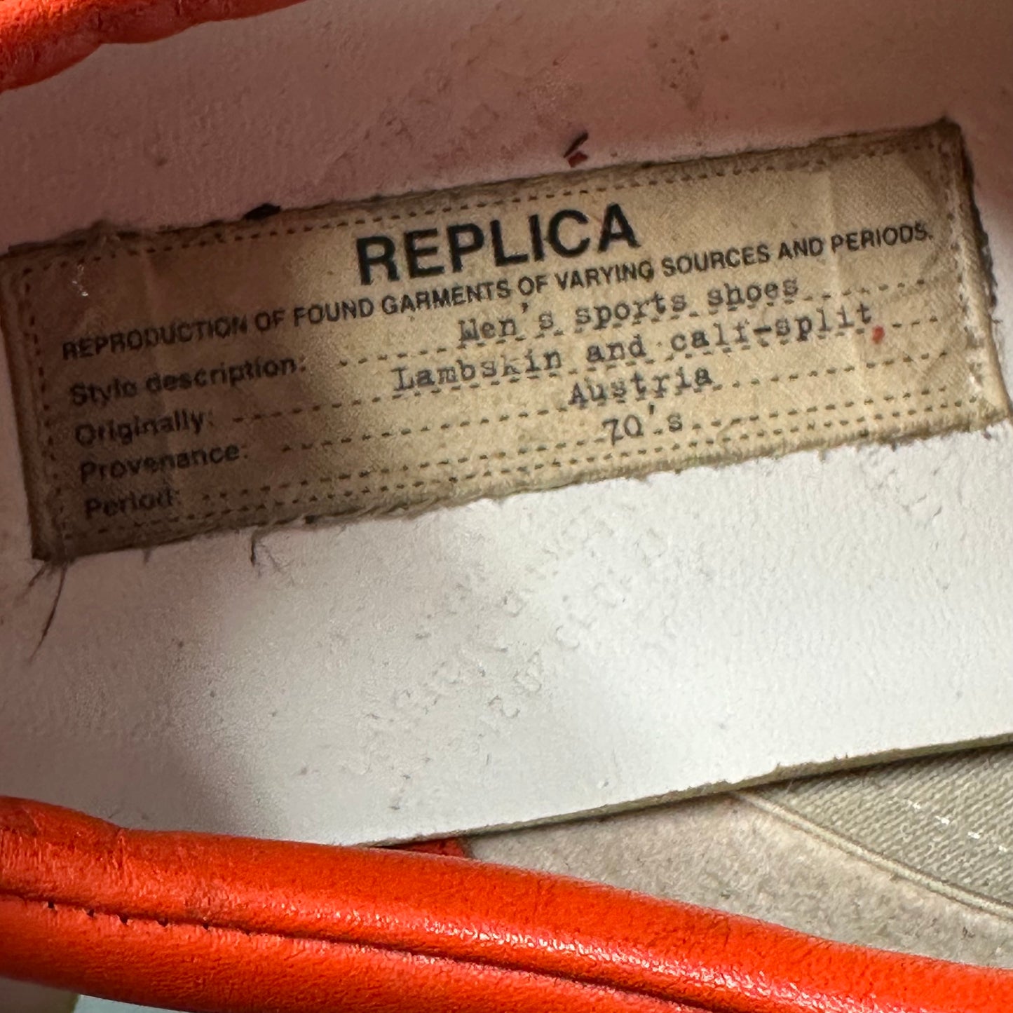 Maison Margiela Replica Orange Sneaker Sz 7 (40)