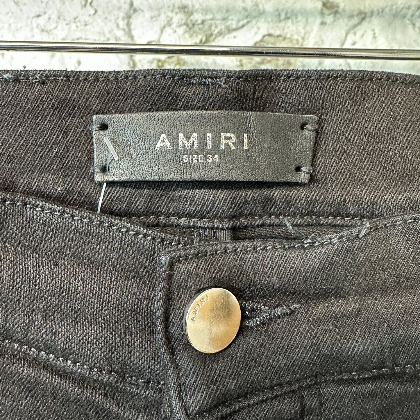 Amiri MX1 Gold Patch Black Denim Jeans Sz 34