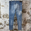 Amiri Distressed Side Spell Blue Denim Jeans Sz 34
