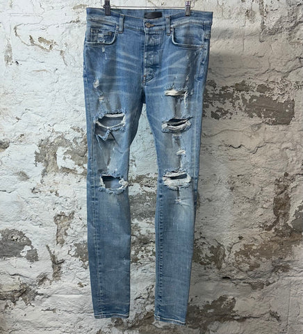 Amiri Plain Distressed Blue Denim Jeans Sz 32