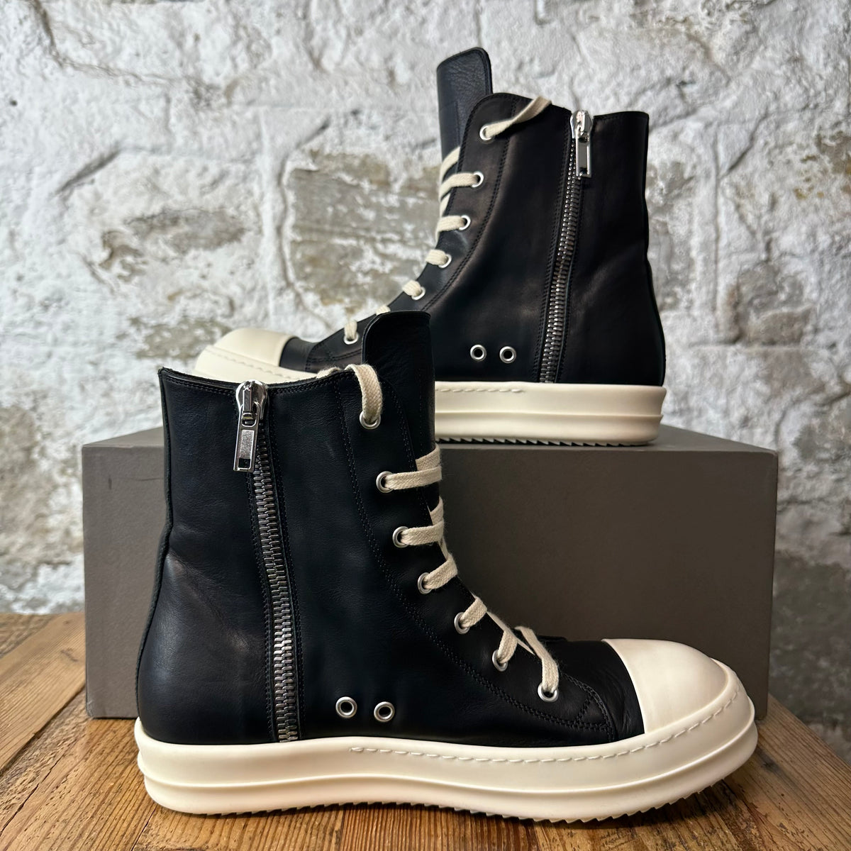 Rick Owens High Black Leather Milk Sneaker Sz 9 (42)