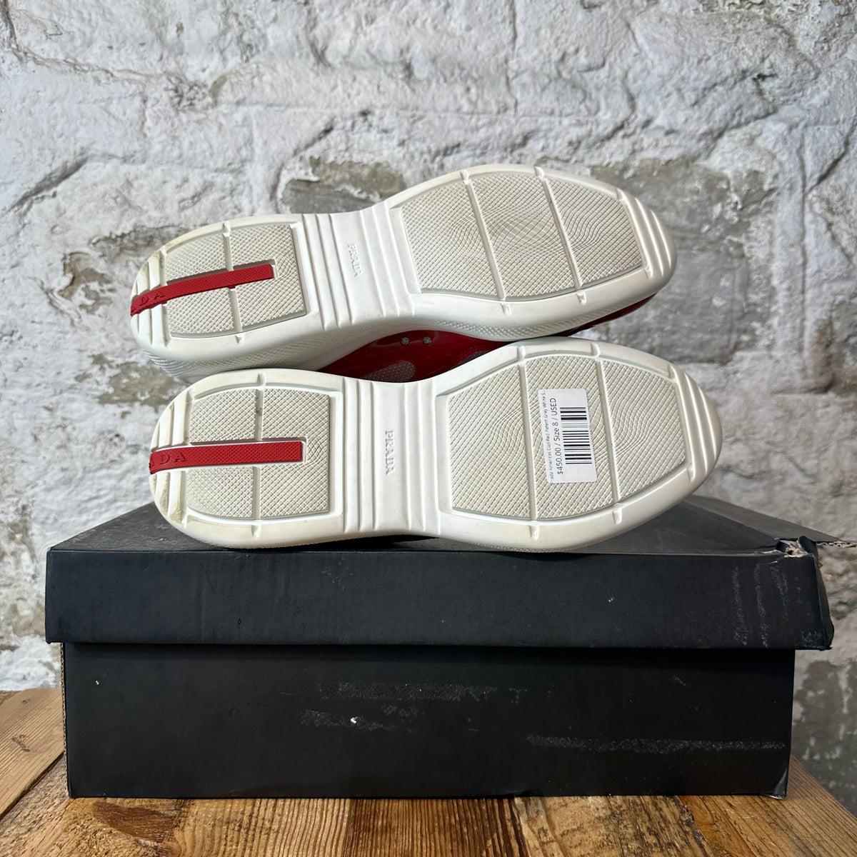 Prada Americas Cup Red Patent Grey White Sneaker Sz 8