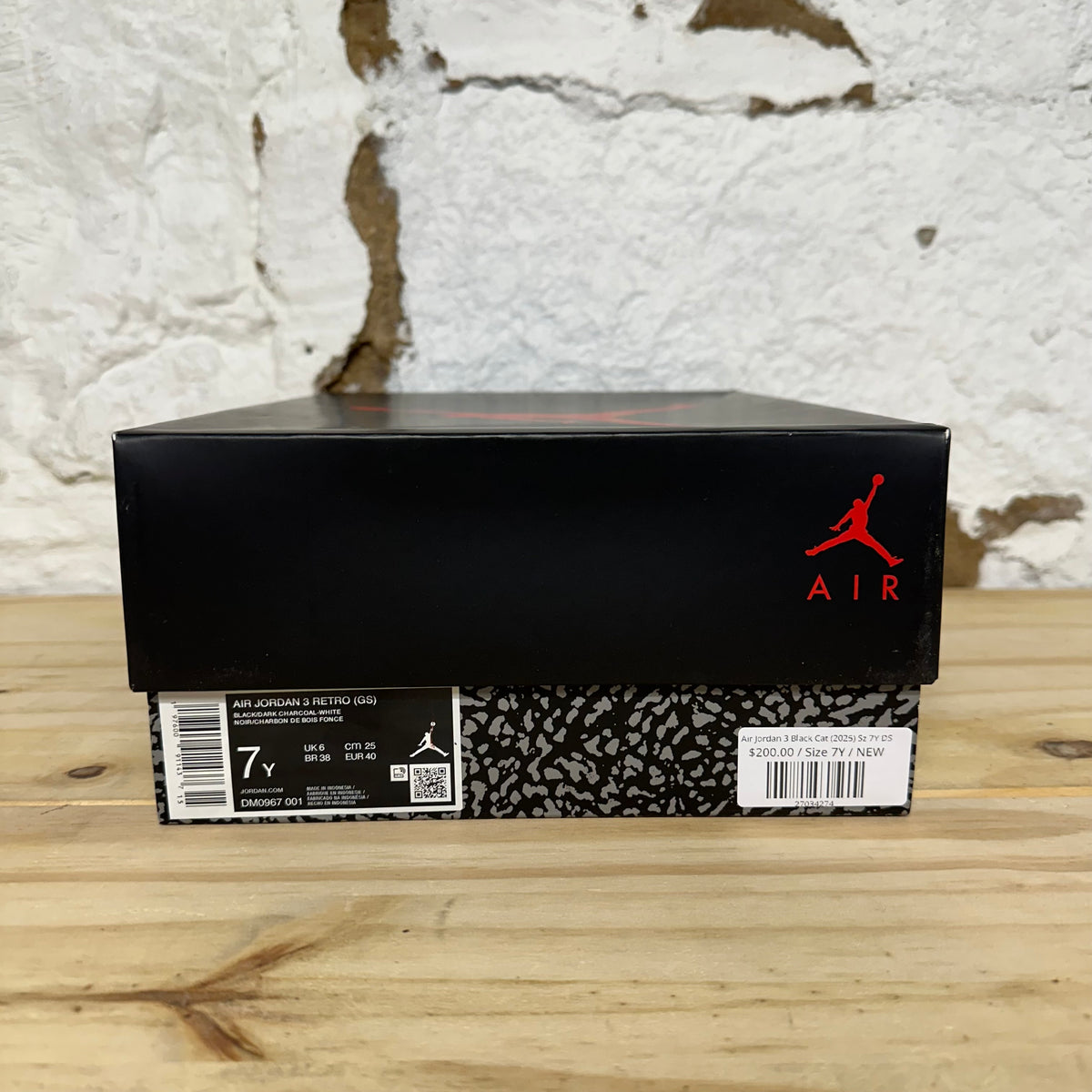 Air Jordan 3 Black Cat (2025) Sz 7Y DS