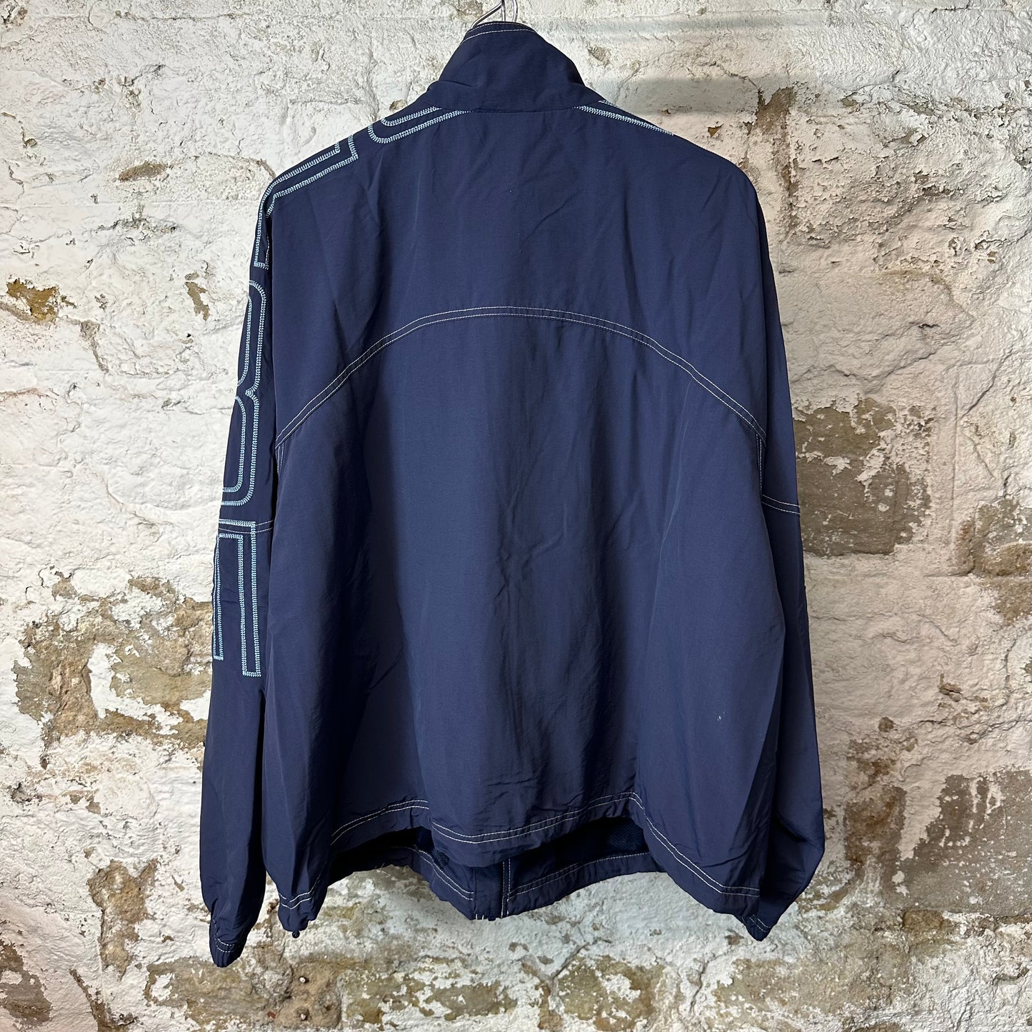 Supreme Embroidered Spellout Navy Track Jacket Sz L