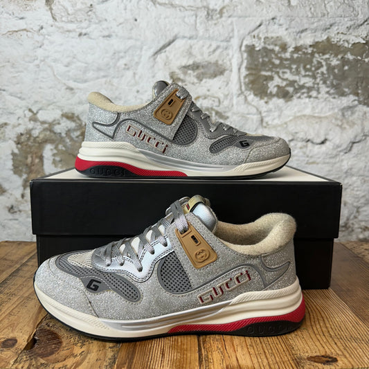 Gucci Ultrapace Silver Cream Sneaker Sz 7.5