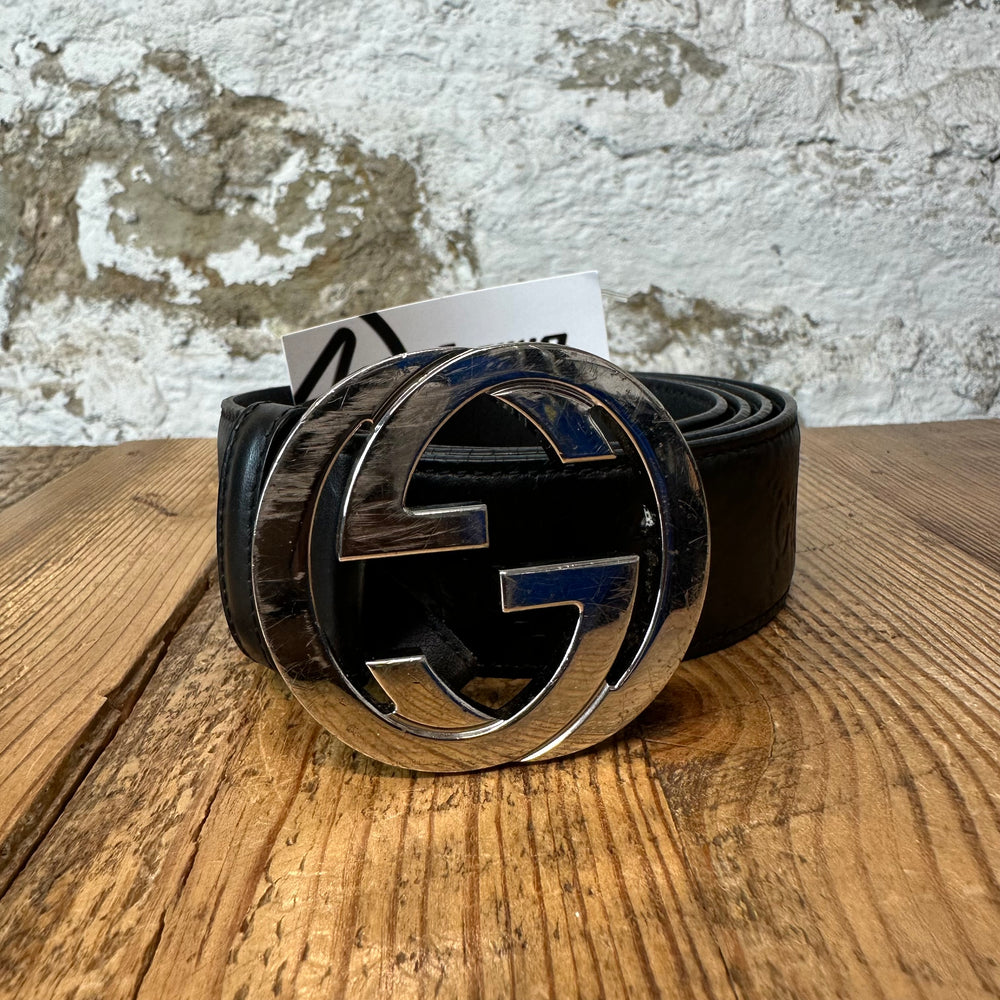 Gucci Black Embossed GG Monogram Belt Sz (105/42)