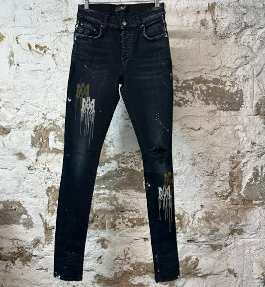 Amiri AM Drip Black Denim Jeans Sz 29