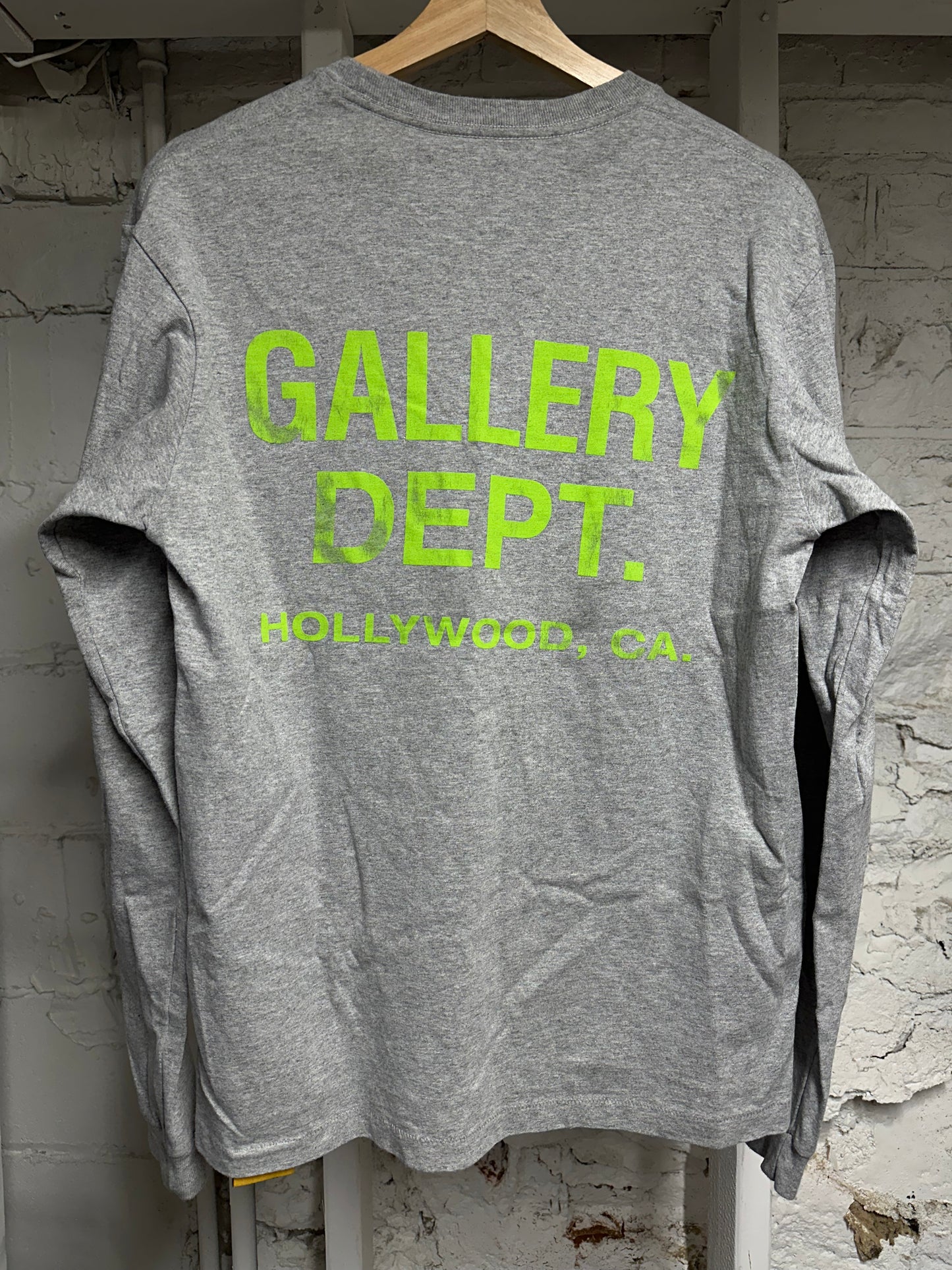 Gallery Dept Green Logo Grey L/S T-Shirt Sz S