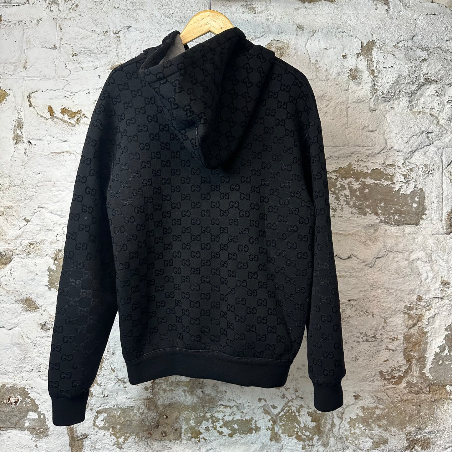 Gucci GG Printed Monogram Velour Zip Up Hoodie Black Sz M