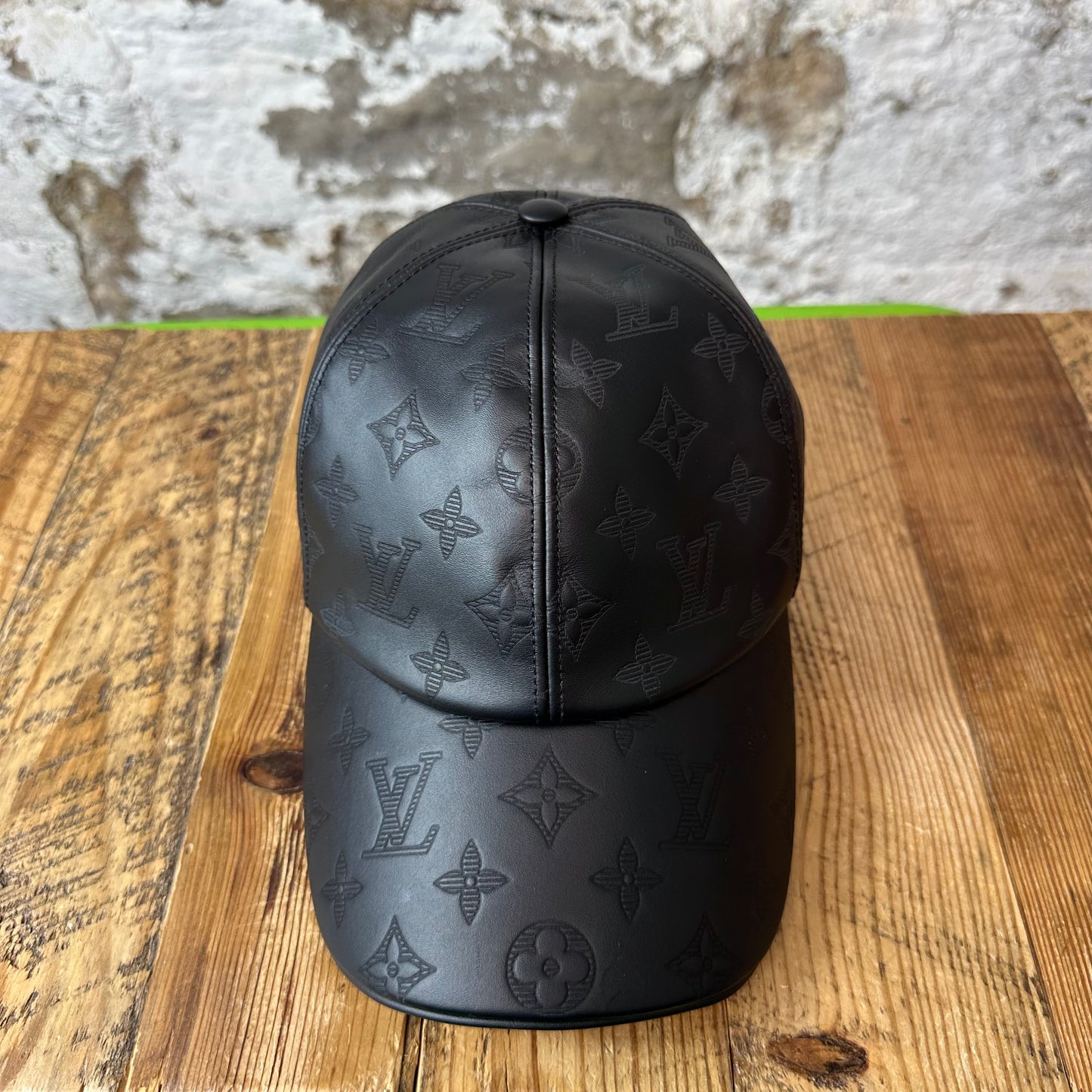 Louis Vuitton Black Leather Monogram Hat W/ Box