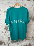 Amiri White AM Logo T-shirt Teal Sz S