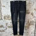 Amiri MX1 Camo Patch Black Denim Jeans Sz 40