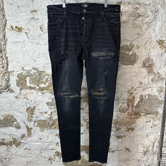 Amiri MX1 Camo Patch Black Denim Jeans Sz 40