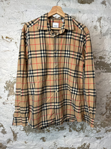 Burberry Brown Plaid Button Up Shirt Sz L