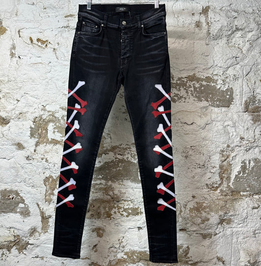 Amiri MX1 Red White Bone Black Denim Jeans Sz 29