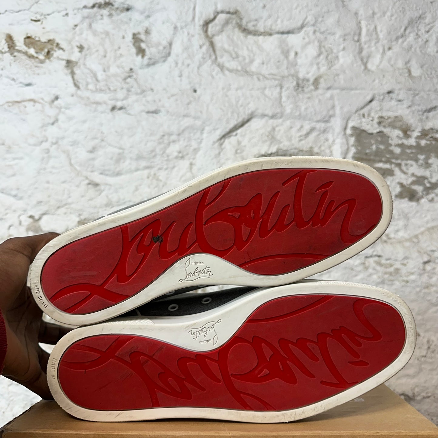 Christian Louboutin High Grey Linen White Sneaker Sz 10.5 (43.5)