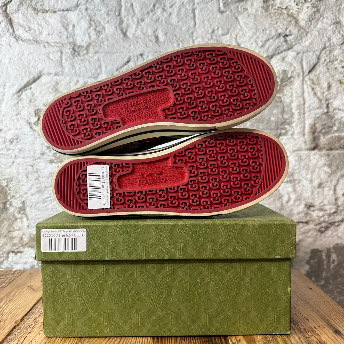 Gucci High Tennis 1977 Beige GG Monogram Sneaker Sz 6.5