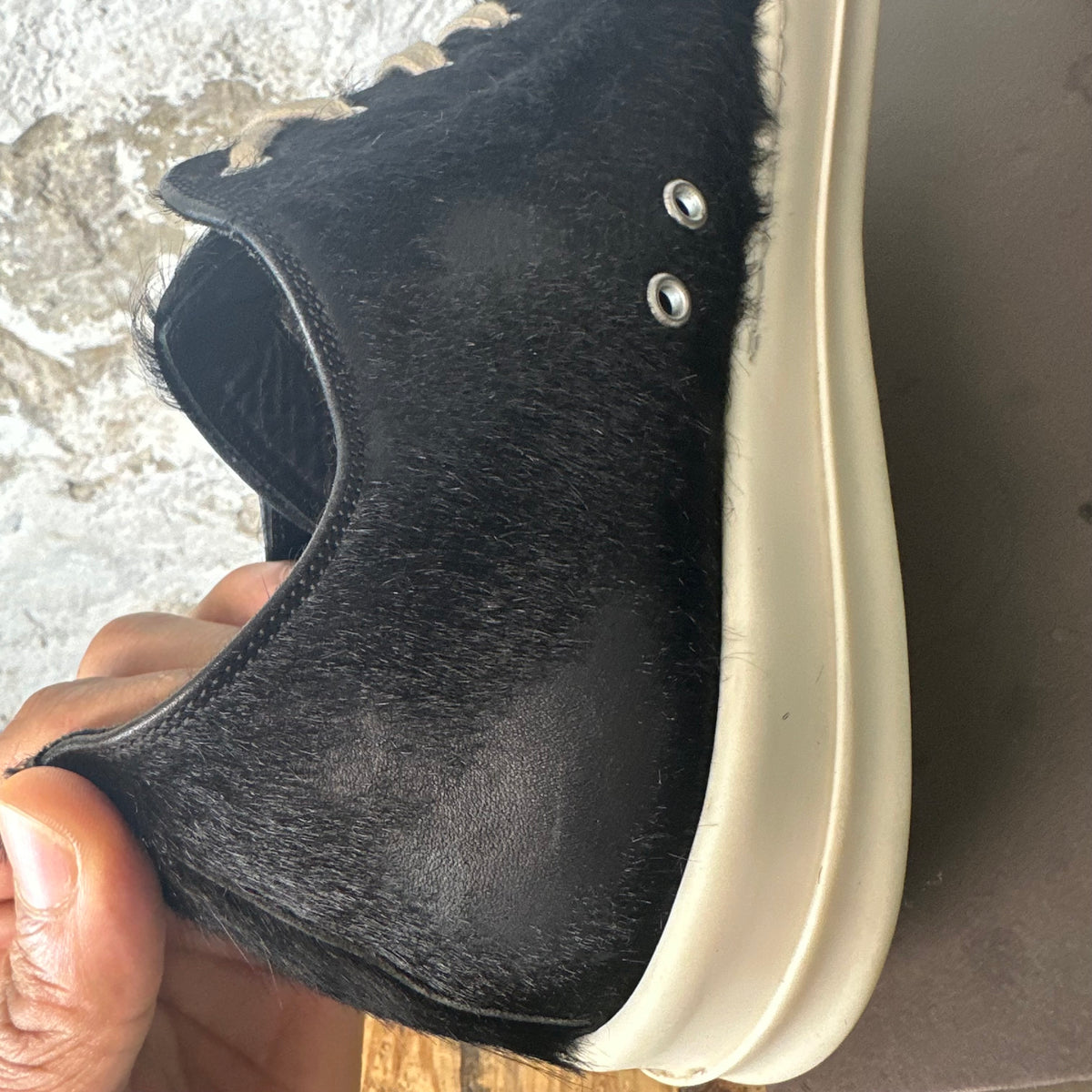 Rick Owens Pony Hair Black Milk Sneaker Sz 14 (47)