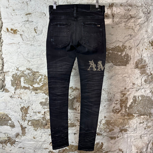 Amiri Leaf Spell Black Denim Jeans Sz 28