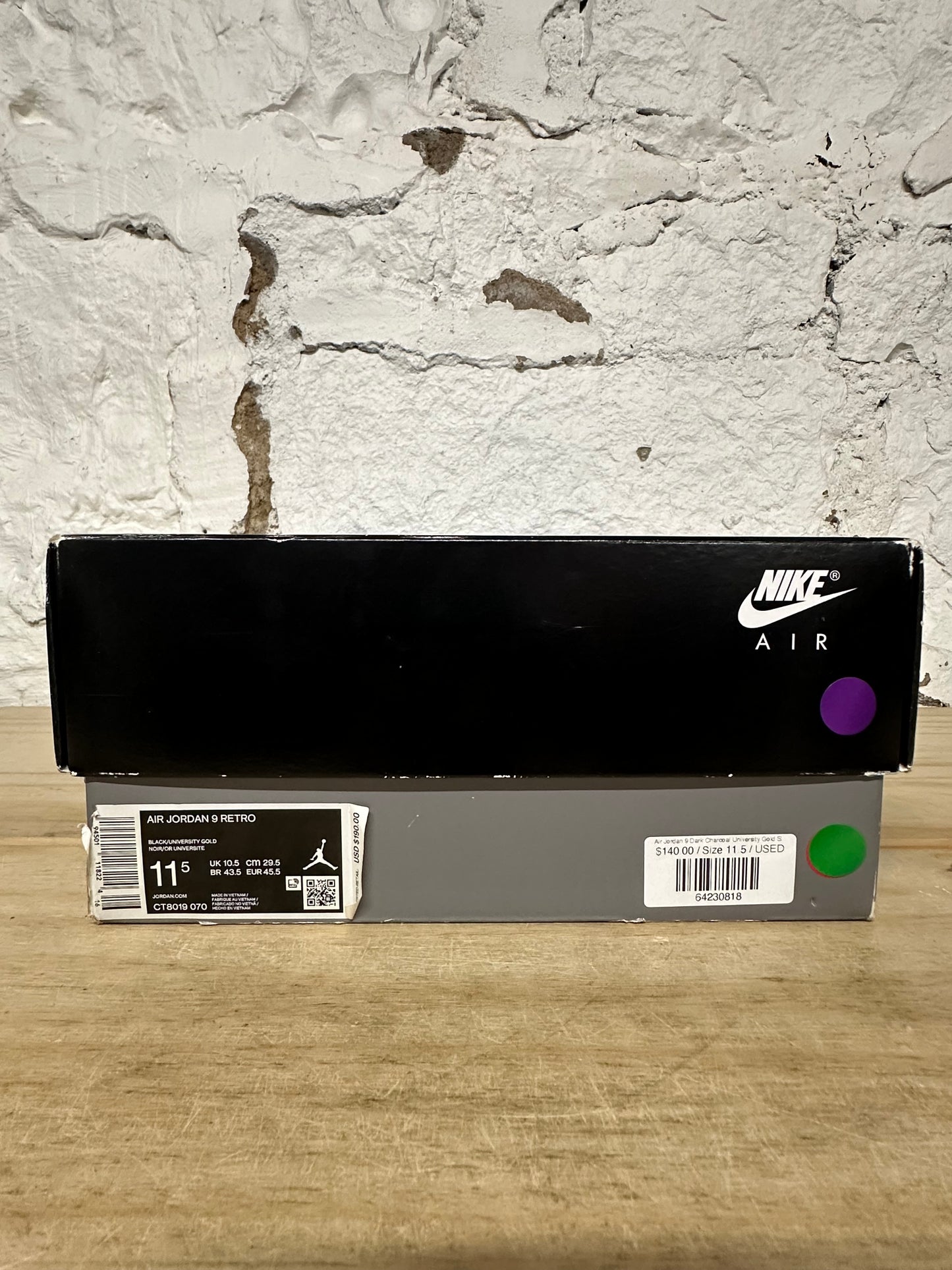 Air Jordan 9 Dark Charcoal University Gold Sz 11.5