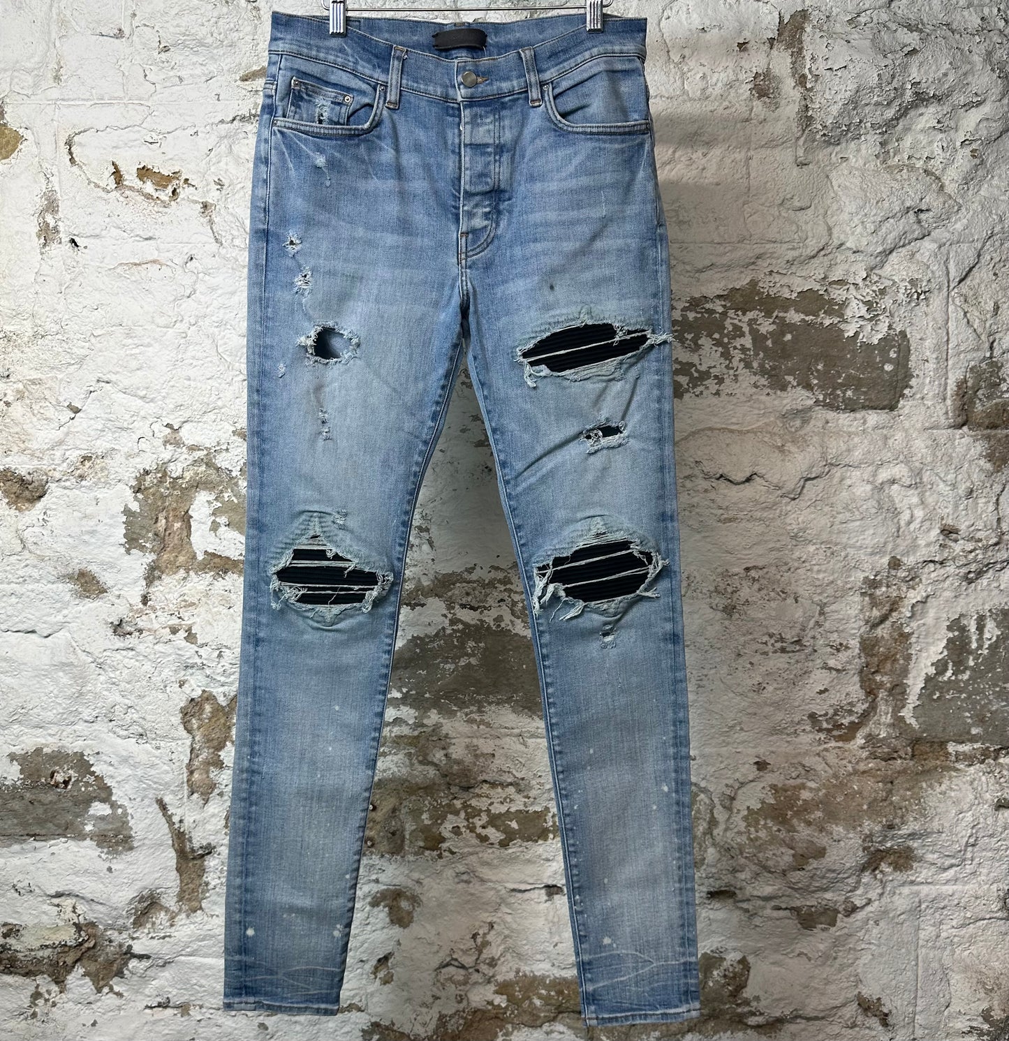 Amiri MX1 Black Suede Blue Denim Jeans Sz 33