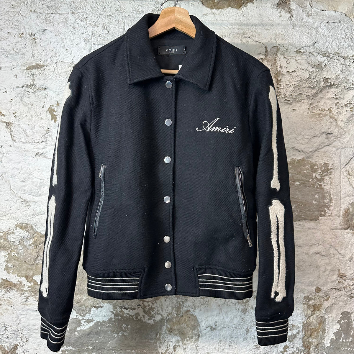 Amiri Cream Bone Black Varsity Jacket Sz XL (Women's)