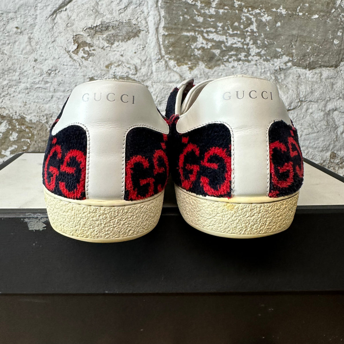 Gucci Red GG Monogram Navy Terry Ace Sneaker Sz 10