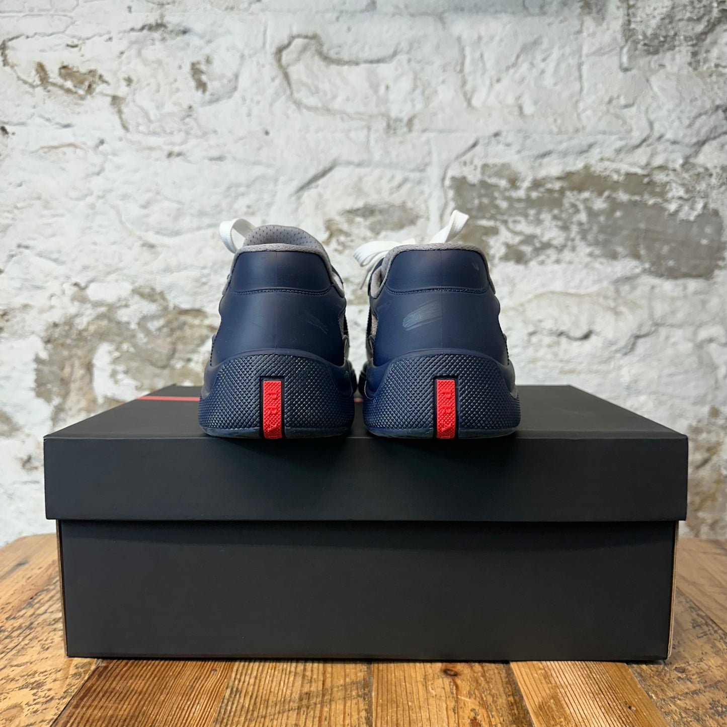 Prada Americas Cup Navy Rubber Grey Sneaker Sz 10 (43)