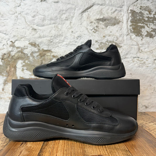 Prada Americas Cup Triple Black Leather Sneaker Sz 9.5