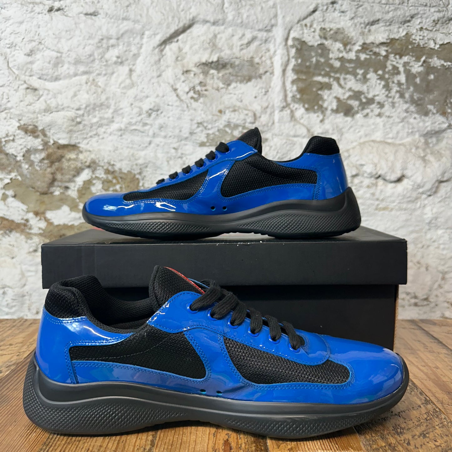 Prada Americas Cup Dark Blue Patent Black Sneaker Sz 11