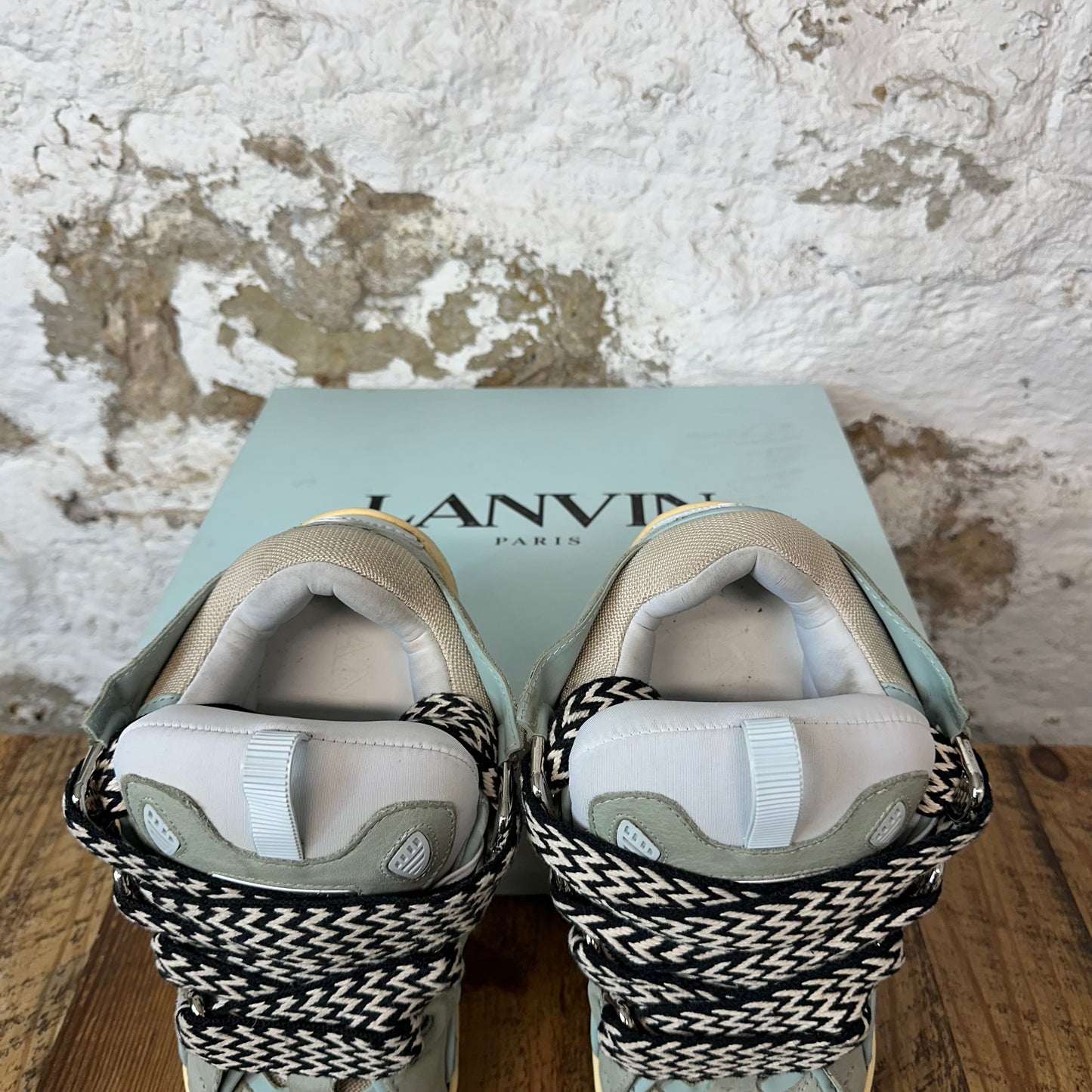 Lanvin Curb Black White Lace Green Blue Sneaker Sz 10 (43)