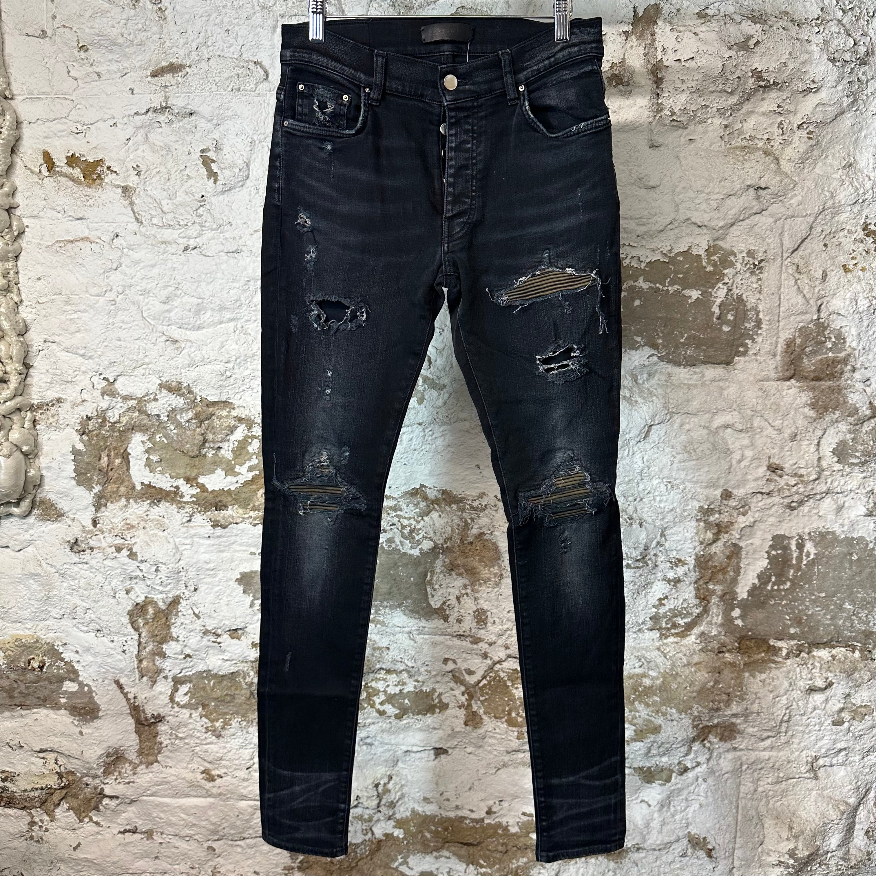 Amiri MX1 Camo Patch Black Denim Jeans Sz 30