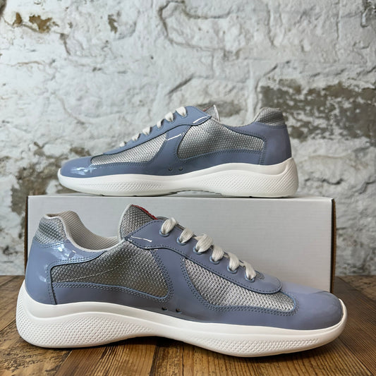 Prada Americas Cup Celeste Patent Grey White Sneaker Sz 9