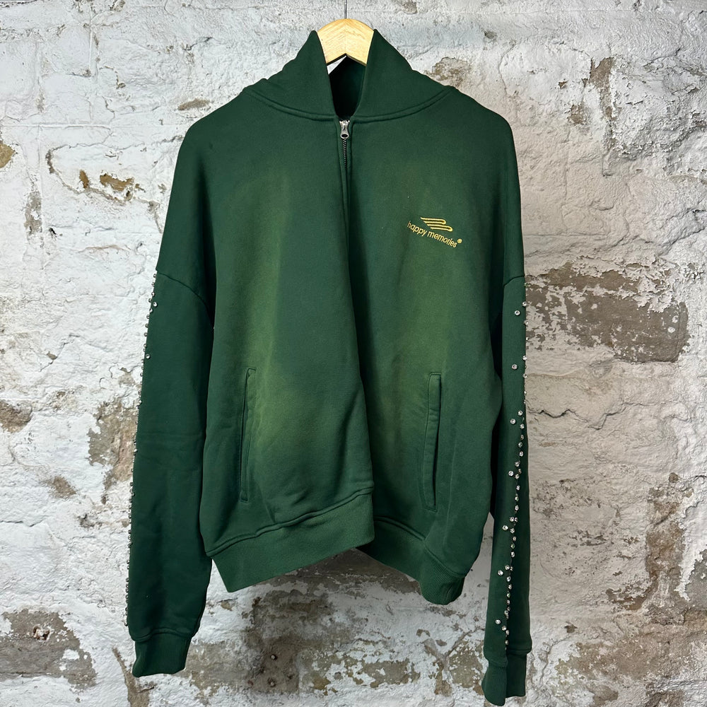 HMDD Crystal Zip Up Hoodie Green Sz M
