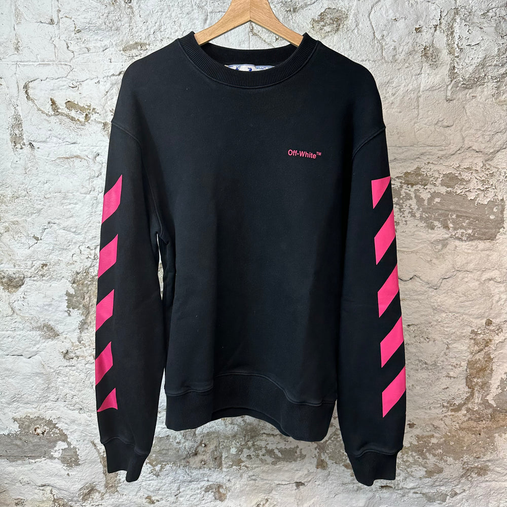 Off White Pink Line Sleeve Crewneck Black Sz S