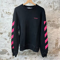 Off White Pink Line Sleeve Crewneck Black Sz S