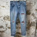 Amiri MX1 Red Black Plaid Flannel Blue Denim Jeans Sz 38
